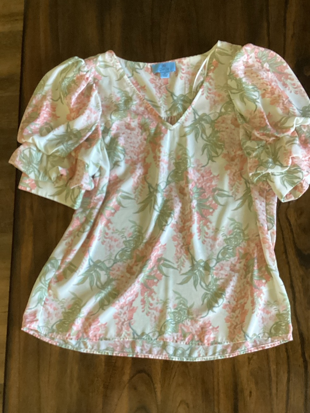 CeCe Cream Floral V-Neck Puff Sleeve Blouse